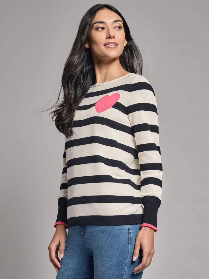 Heart Detail Stripe Boat Neck Sweater Women Jones New York Tops and Blouses Heart Detail Stripe Boat Neck Sweater Women Jones New York Tops and Blouses