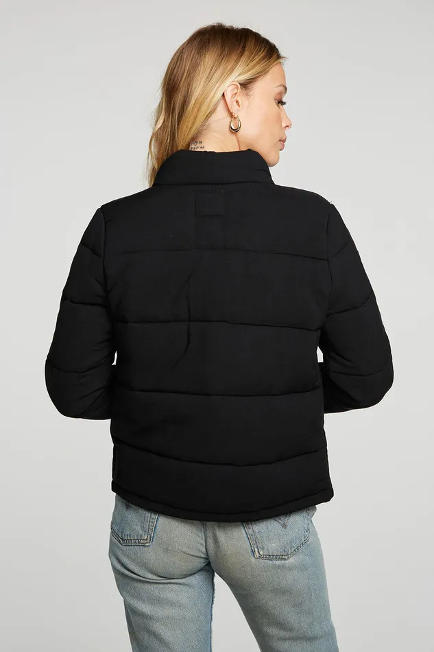 Heirloom Wovens Quilted Cropped Mock Neck Puffer Jacket Womens Outerwear Chaser Brand
