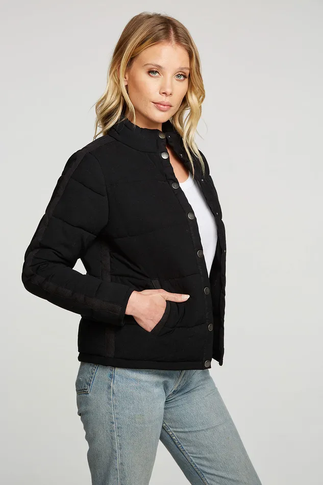 Heirloom Wovens Quilted Cropped Mock Neck Puffer Jacket Womens Outerwear Chaser Brand