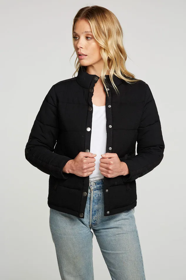 Heirloom Wovens Quilted Cropped Mock Neck Puffer Jacket Womens Outerwear Chaser Brand