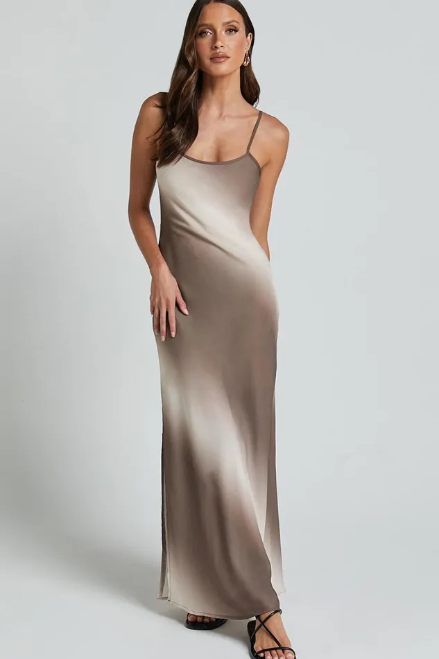 Hellie Midi Dress 8211 Strappy Scoop Neck Slip Dress In Chocolate Women Showpo Dresses