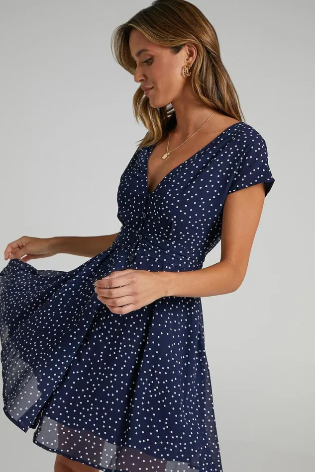 Hey Now Mini Dress 8211 A Line Dress In Navy Spot Women Showpo Curve Clothes