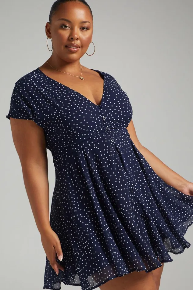 Hey Now Mini Dress 8211 A Line Dress In Navy Spot Women Showpo Curve Clothes