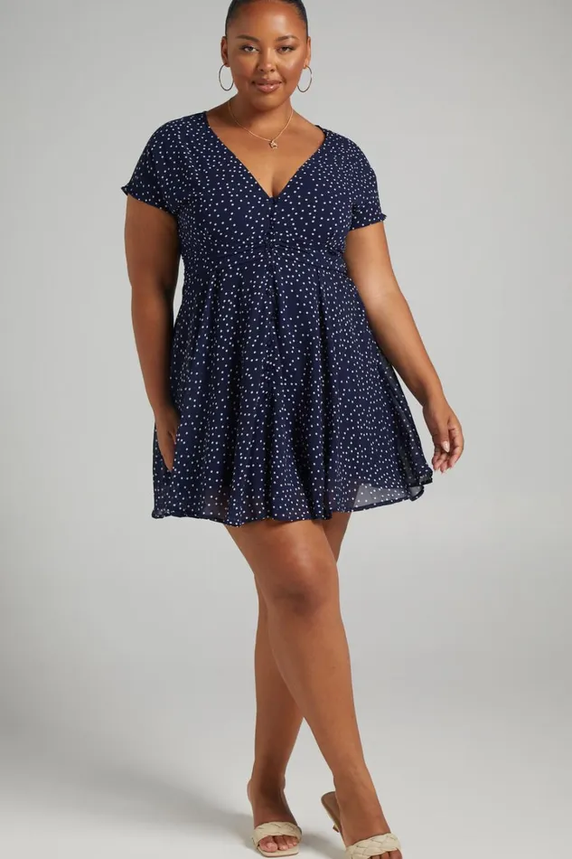 Hey Now Mini Dress 8211 A Line Dress In Navy Spot Women Showpo Curve Clothes