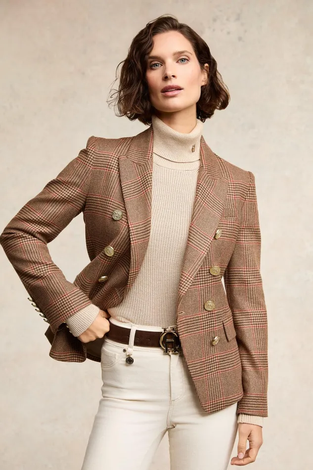 Holland Cooper Blazers Women Knightsbridge Blazer Clarence Check Merlot Holland Cooper Blazers Women Knightsbridge Blazer Clarence Check Merlot