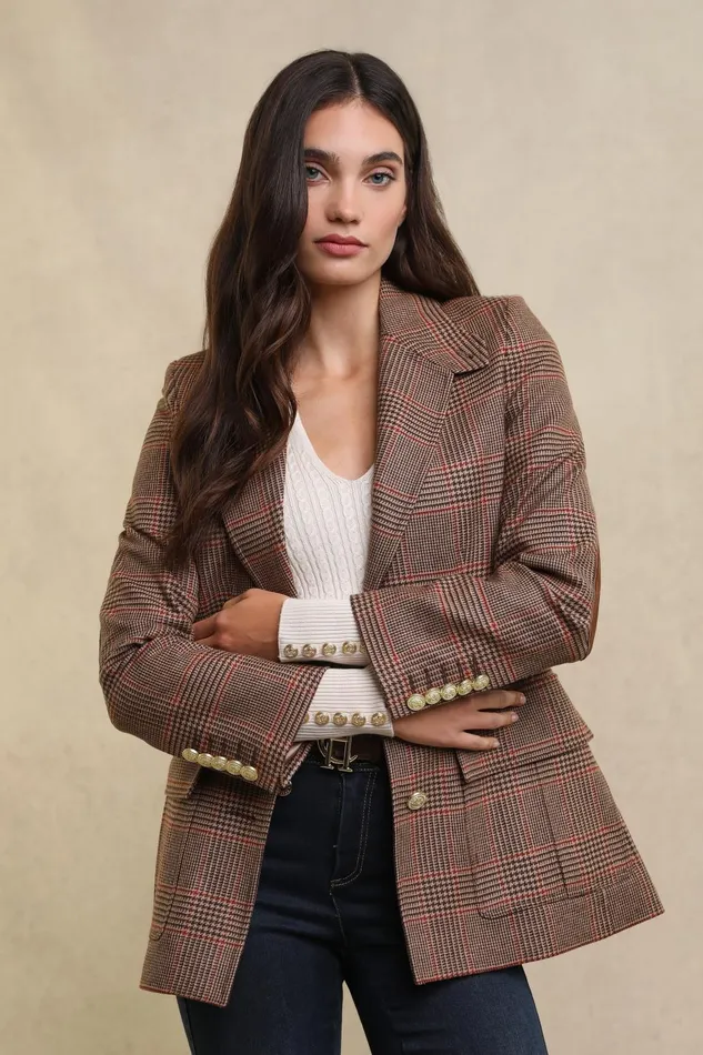 Holland Cooper Blazers Women Paddington Blazer Clarence Check Merlot Holland Cooper Blazers Women Paddington Blazer Clarence Check Merlot