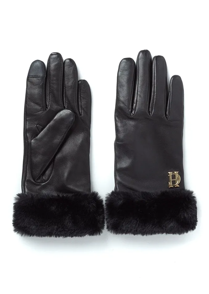 Holland Cooper Gloves Women Cashmere Lined Faux Trim Leather Gloves