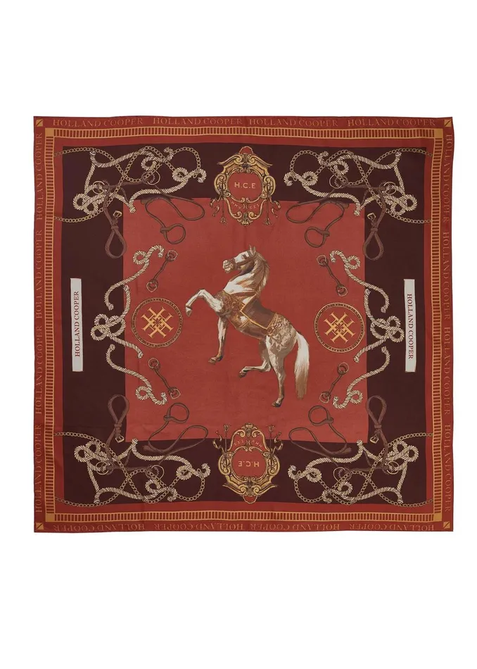 Holland Cooper Keyrings Women Regal Horse Silk Scarf Caramel