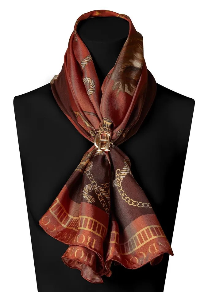 Holland Cooper Keyrings Women Regal Horse Silk Scarf Caramel