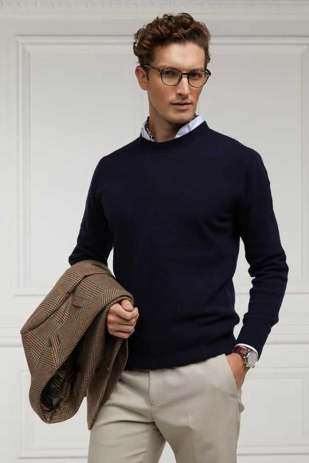 Holland Cooper Knitwear Men Byron Crew Neck Knit Navy