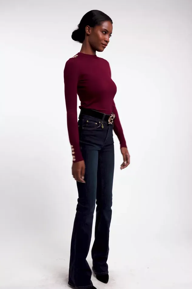 Holland Cooper Knitwear Women Buttoned Knit Crew Neck Wine Holland Cooper Knitwear Women Buttoned Knit Crew Neck Wine