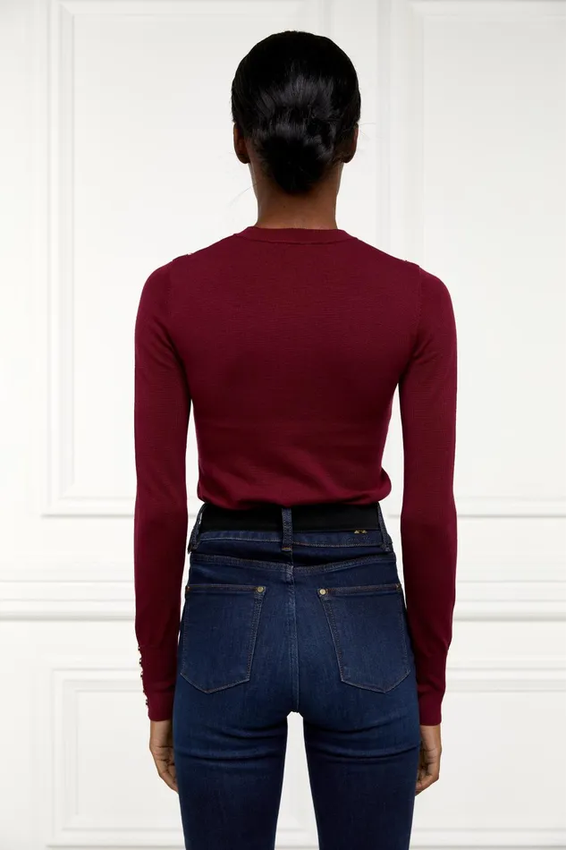 Holland Cooper Knitwear Women Buttoned Knit Crew Neck Wine Holland Cooper Knitwear Women Buttoned Knit Crew Neck Wine