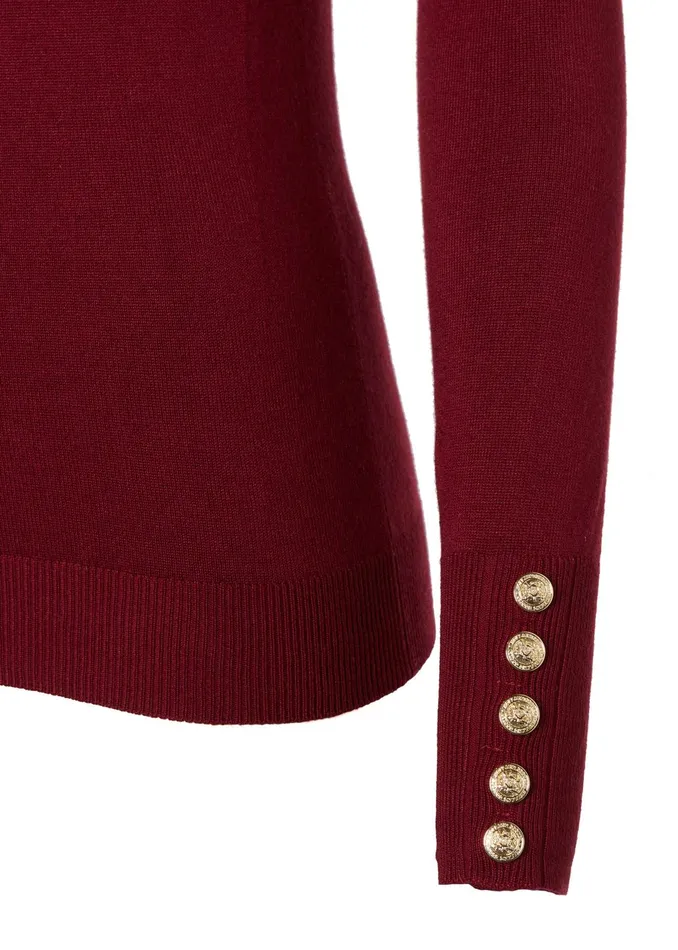 Holland Cooper Knitwear Women Buttoned Knit Crew Neck Wine Holland Cooper Knitwear Women Buttoned Knit Crew Neck Wine