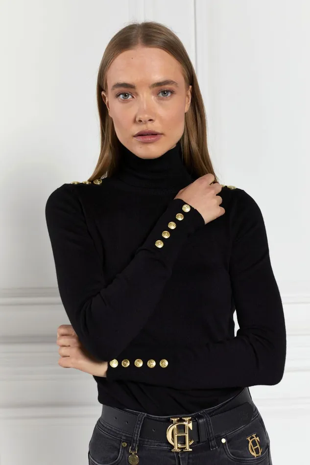 Holland Cooper Knitwear Women Buttoned Knit Roll Neck Black