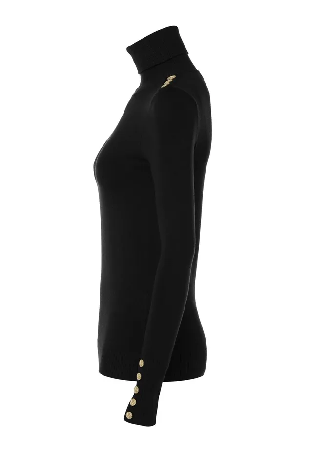 Holland Cooper Knitwear Women Buttoned Knit Roll Neck Black