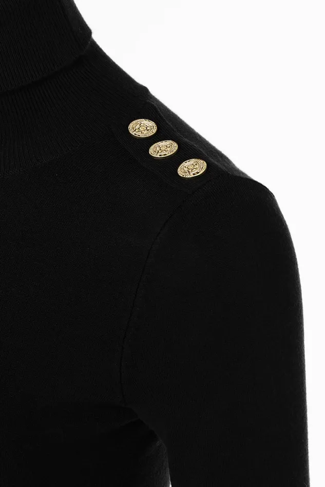 Holland Cooper Knitwear Women Buttoned Knit Roll Neck Black