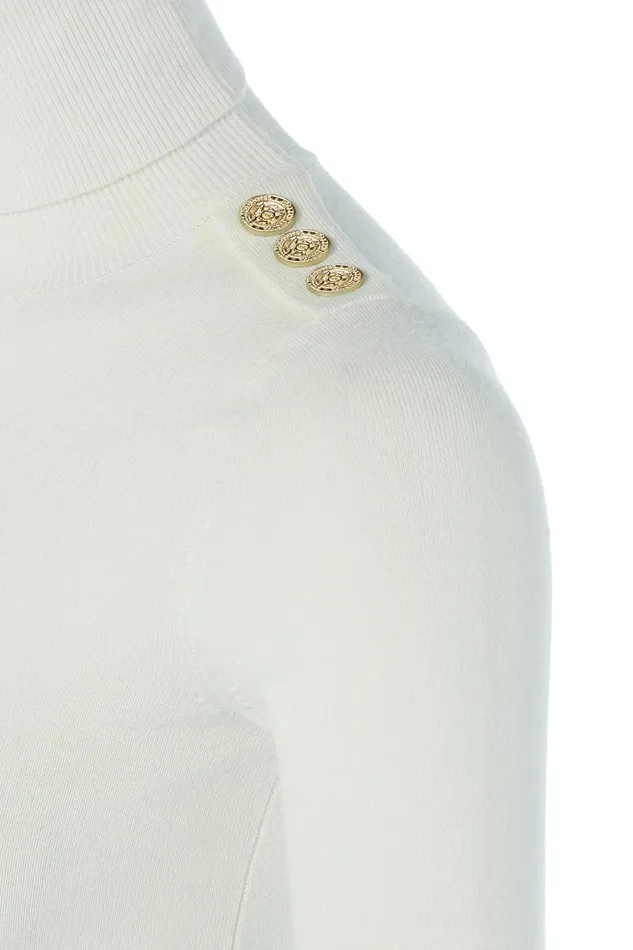 Holland Cooper Knitwear Women Buttoned Knit Roll Neck Cream Holland Cooper Knitwear Women Buttoned Knit Roll Neck Cream