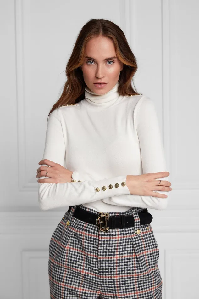 Holland Cooper Knitwear Women Buttoned Knit Roll Neck Cream Holland Cooper Knitwear Women Buttoned Knit Roll Neck Cream