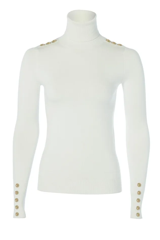 Holland Cooper Knitwear Women Buttoned Knit Roll Neck Cream Holland Cooper Knitwear Women Buttoned Knit Roll Neck Cream