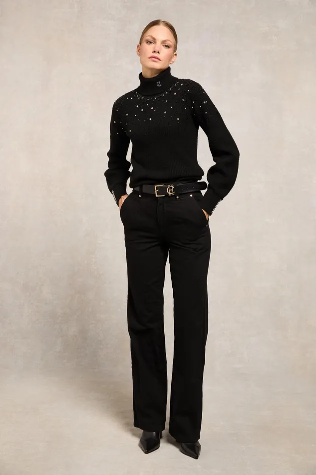 Holland Cooper Knitwear Women Kelsie Rib Embellished Roll Neck Black Holland Cooper Knitwear Women Kelsie Rib Embellished Roll Neck Black