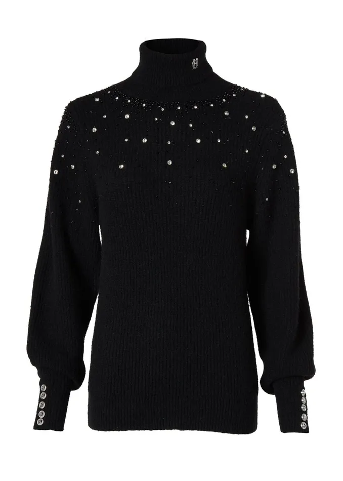 Holland Cooper Knitwear Women Kelsie Rib Embellished Roll Neck Black Holland Cooper Knitwear Women Kelsie Rib Embellished Roll Neck Black