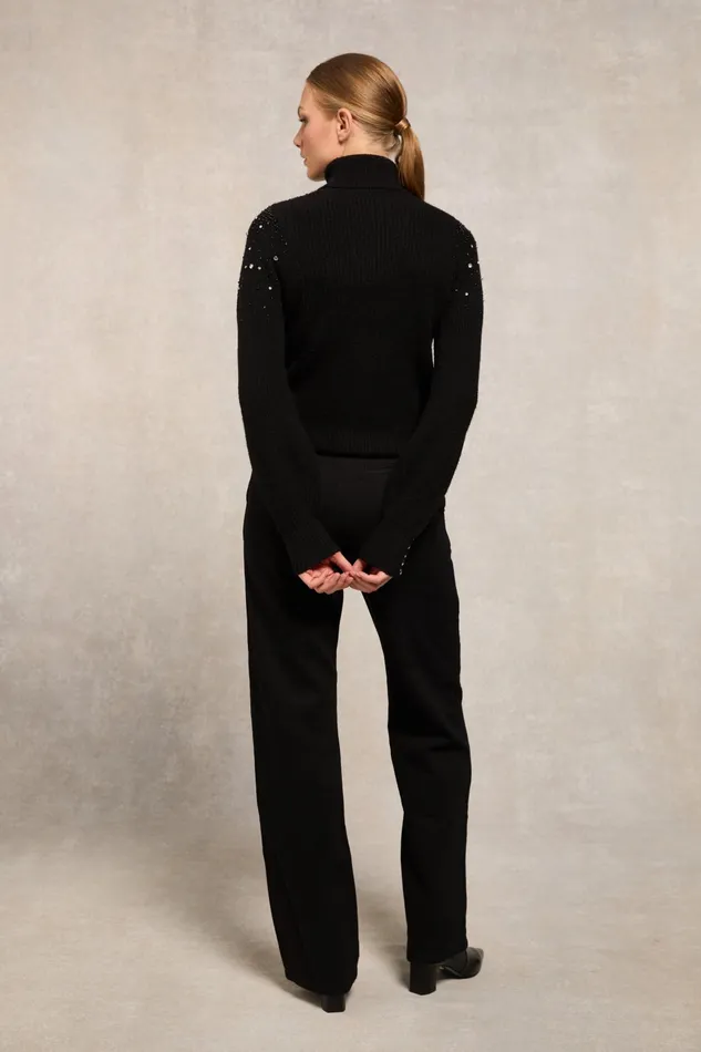 Holland Cooper Knitwear Women Kelsie Rib Embellished Roll Neck Black Holland Cooper Knitwear Women Kelsie Rib Embellished Roll Neck Black