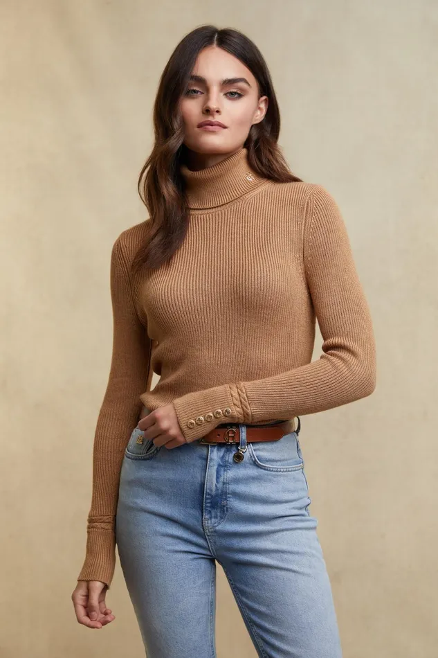 Holland Cooper Knitwear Women Painswick Roll Neck Caramel