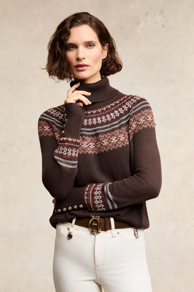 Holland Cooper Knitwear Women Whistler Roll Neck Knit Chocolate
