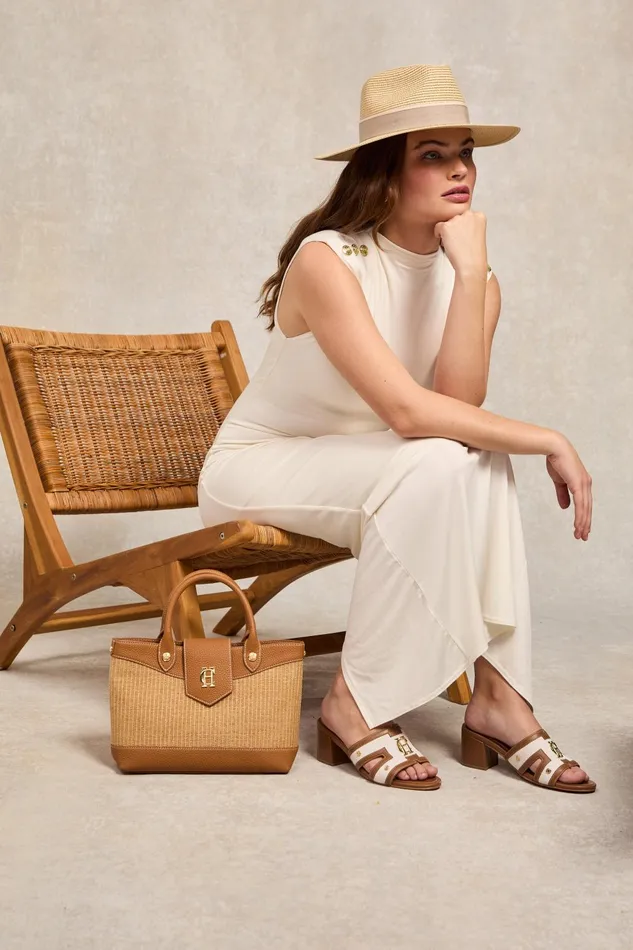 Holland Cooper Sandals and Slides Women Monogram Mule Tan Canvas