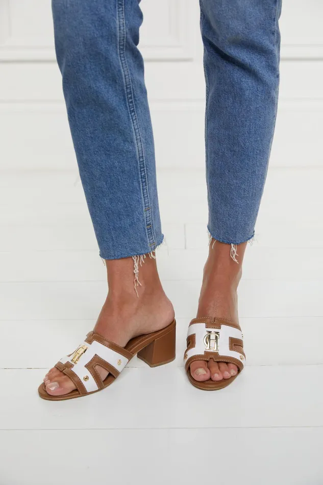Holland Cooper Sandals and Slides Women Monogram Mule Tan Canvas