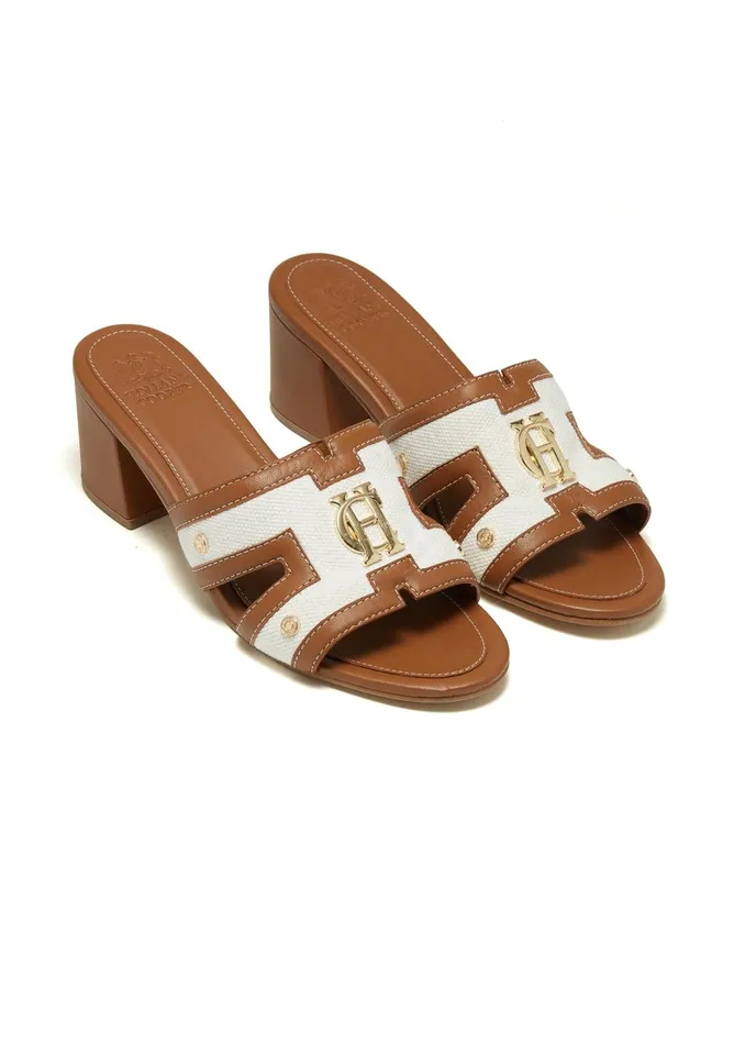 Holland Cooper Sandals and Slides Women Monogram Mule Tan Canvas