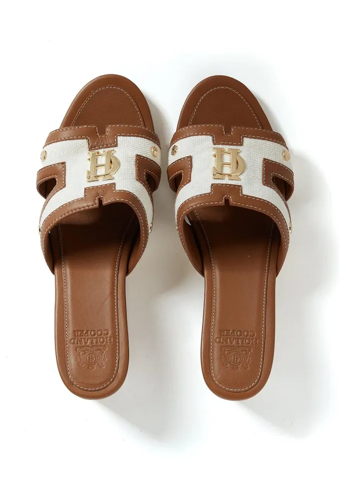 Holland Cooper Sandals and Slides Women Monogram Mule Tan Canvas