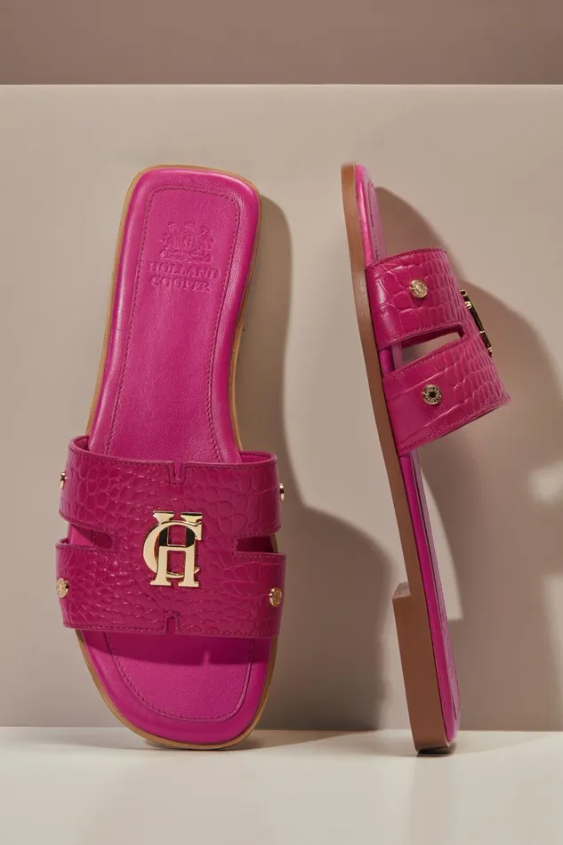 Holland Cooper Sandals and Slides Women Monogram Slides Pink Croc