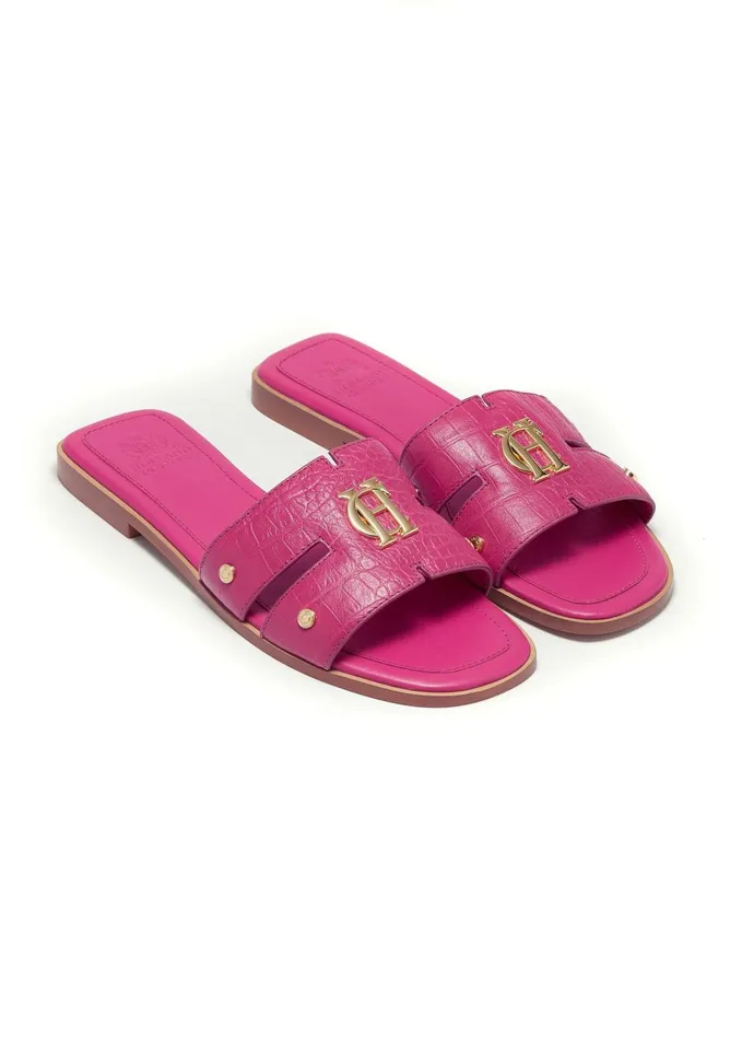 Holland Cooper Sandals and Slides Women Monogram Slides Pink Croc
