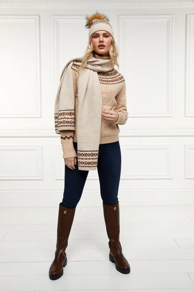 Holland Cooper Scarves Women Jennifer Fairisle Scarf Light Camel Holland Cooper Scarves Women Jennifer Fairisle Scarf Light Camel