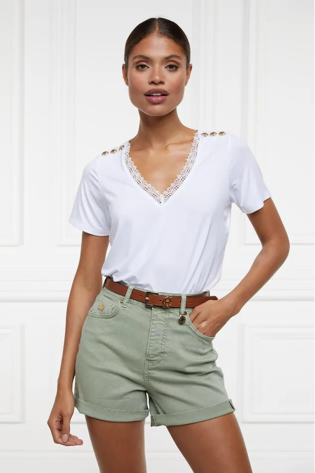 Holland Cooper Shorts Women High Rise Denim Short Sage