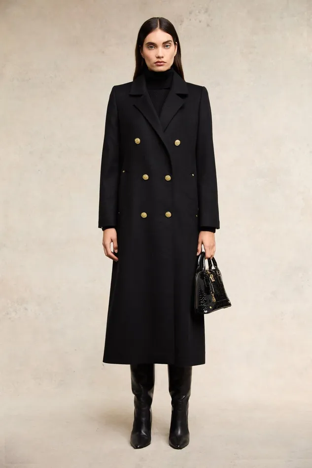 Holland Cooper Tailoring Women Double Breasted Coat Soft Black