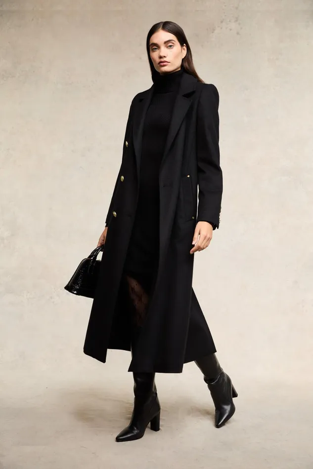 Holland Cooper Tailoring Women Double Breasted Coat Soft Black