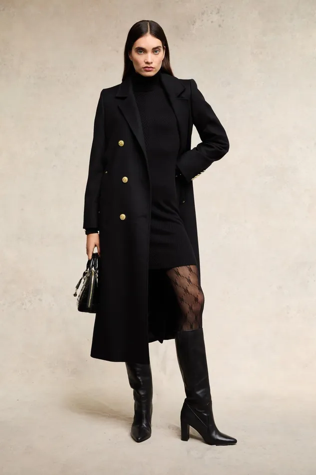 Holland Cooper Tailoring Women Double Breasted Coat Soft Black