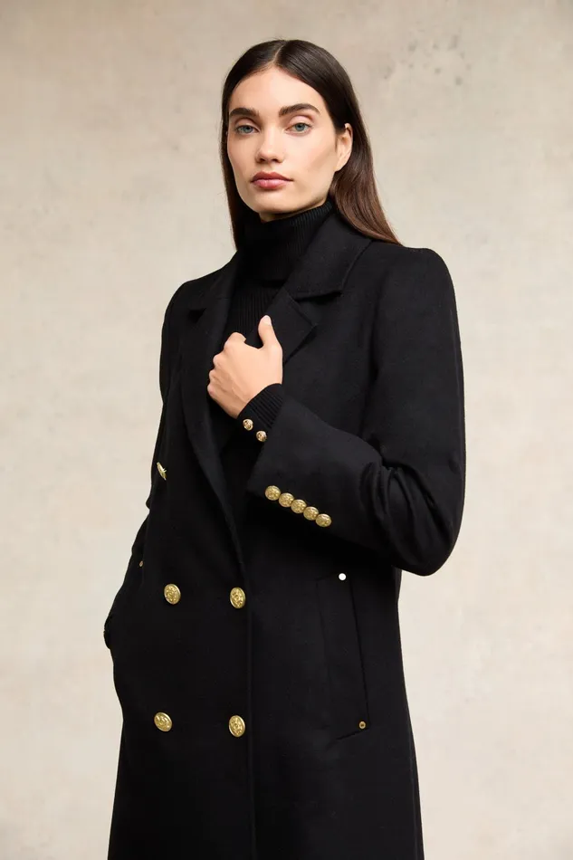 Holland Cooper Tailoring Women Double Breasted Coat Soft Black