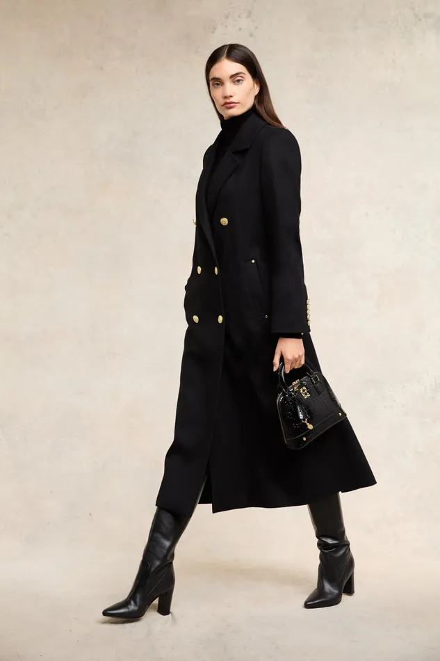 Holland Cooper Tailoring Women Double Breasted Coat Soft Black
