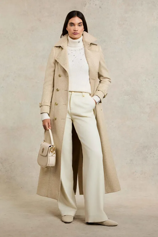 Holland Cooper Tailoring Women Full Length Marlborough Trench Coat Biscuit