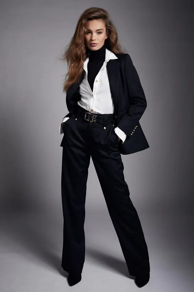 Holland Cooper Tailoring Women High Waisted Straight Trouser Black Barathea