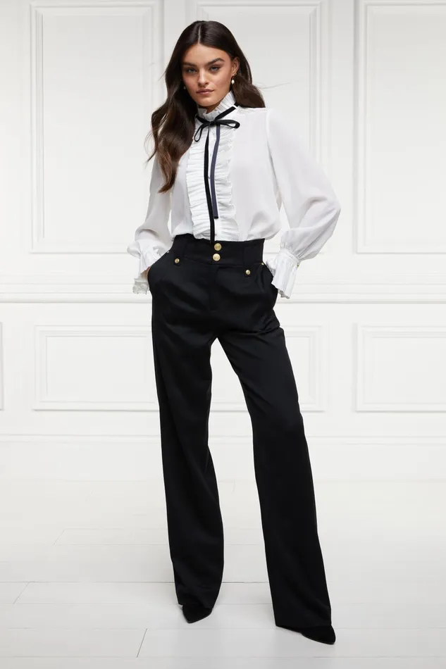 Holland Cooper Tailoring Women High Waisted Straight Trouser Black Barathea Holland Cooper Tailoring Women High Waisted Straight Trouser Black Barathea