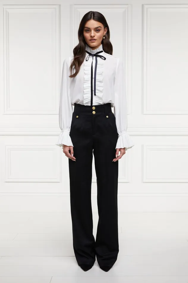 Holland Cooper Tailoring Women High Waisted Straight Trouser Black Barathea Holland Cooper Tailoring Women High Waisted Straight Trouser Black Barathea