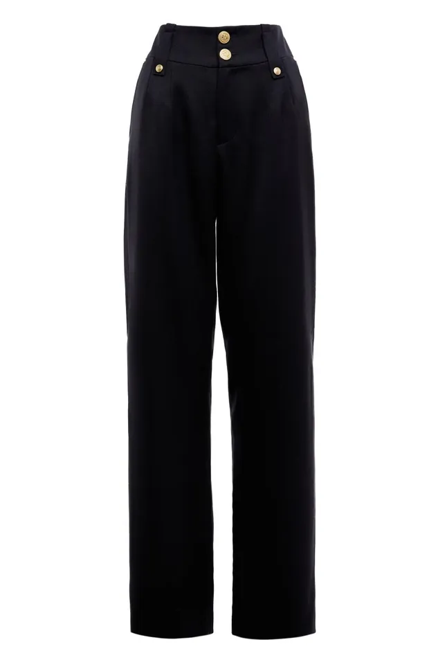 Holland Cooper Tailoring Women High Waisted Straight Trouser Black Barathea Holland Cooper Tailoring Women High Waisted Straight Trouser Black Barathea
