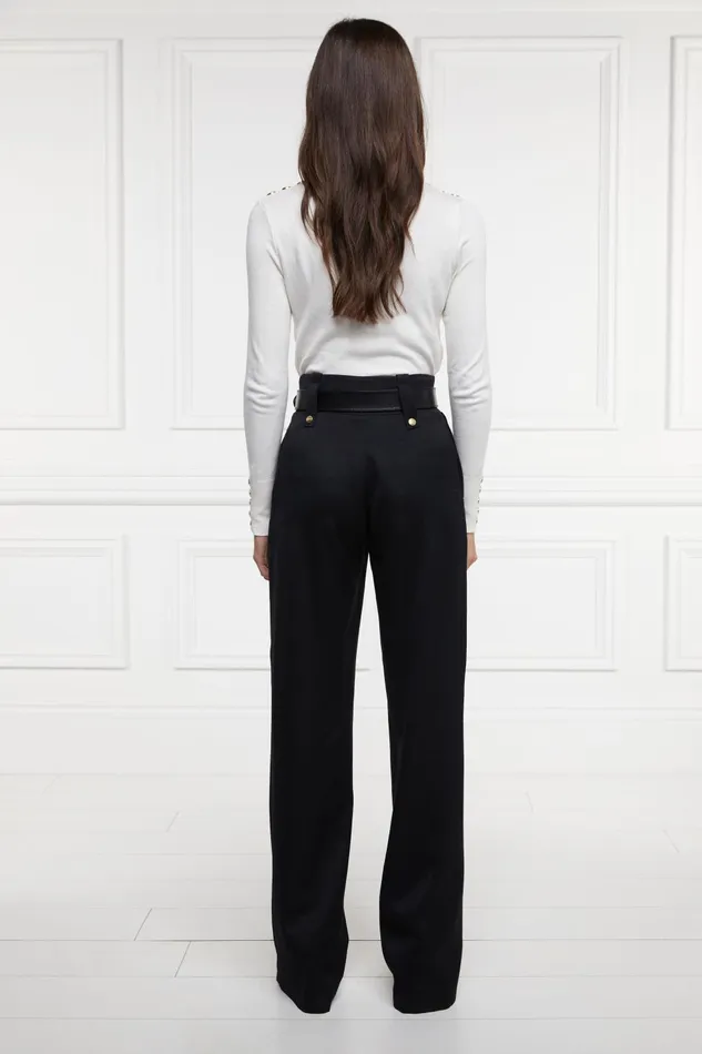 Holland Cooper Tailoring Women High Waisted Straight Trouser Black Barathea Holland Cooper Tailoring Women High Waisted Straight Trouser Black Barathea