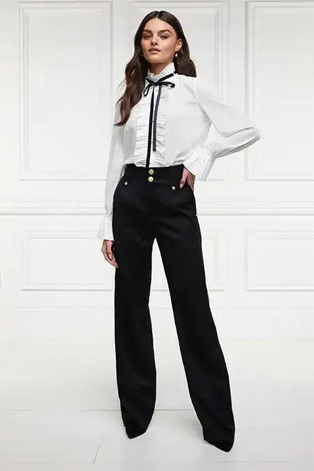 Holland Cooper Tailoring Women High Waisted Straight Trouser Black Barathea Holland Cooper Tailoring Women High Waisted Straight Trouser Black Barathea