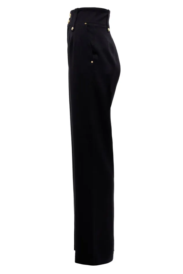 Holland Cooper Tailoring Women High Waisted Straight Trouser Black Barathea Holland Cooper Tailoring Women High Waisted Straight Trouser Black Barathea