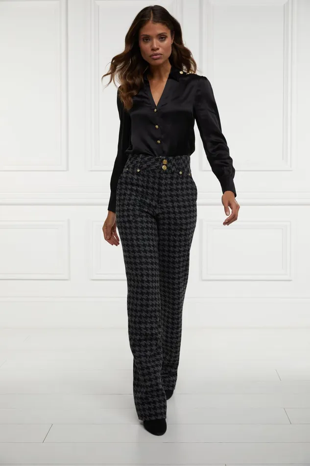 Holland Cooper Tailoring Women High Waisted Straight Trouser Large Scale Charcoal Houndstooth Holland Cooper Tailoring Women High Waisted Straight Trouser Large Scale Charcoal Houndstooth